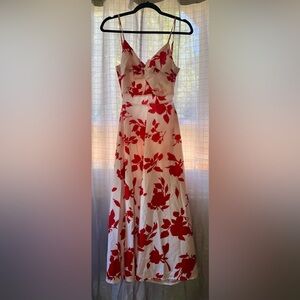 Red & Off White Floral Mid Length Shein Dress